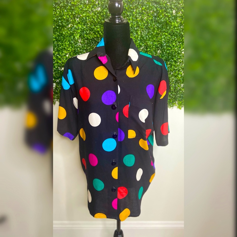 Colorful 80s Polka Dot Blouse